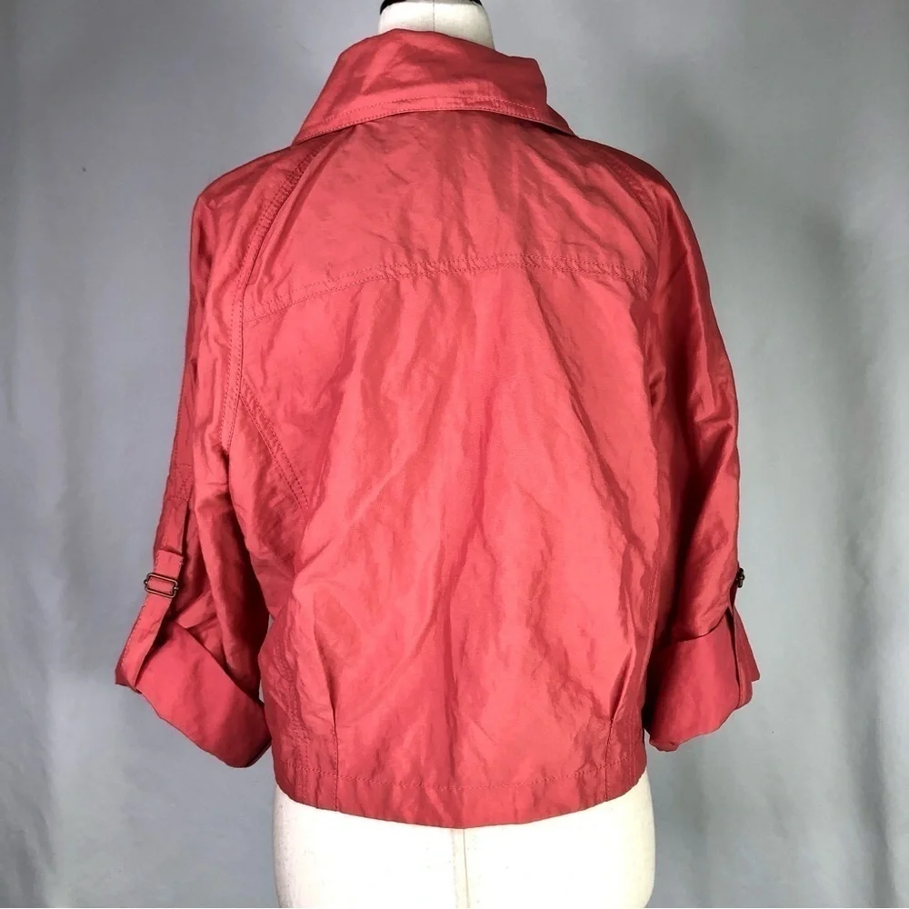 CAbi jacket lightweight windbreaker moto zipper roll sleeves cropped salmon pink